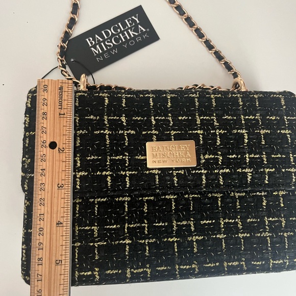 Badgley Mischka Black Tweed Crossbody Bag - Picture 5 of 7